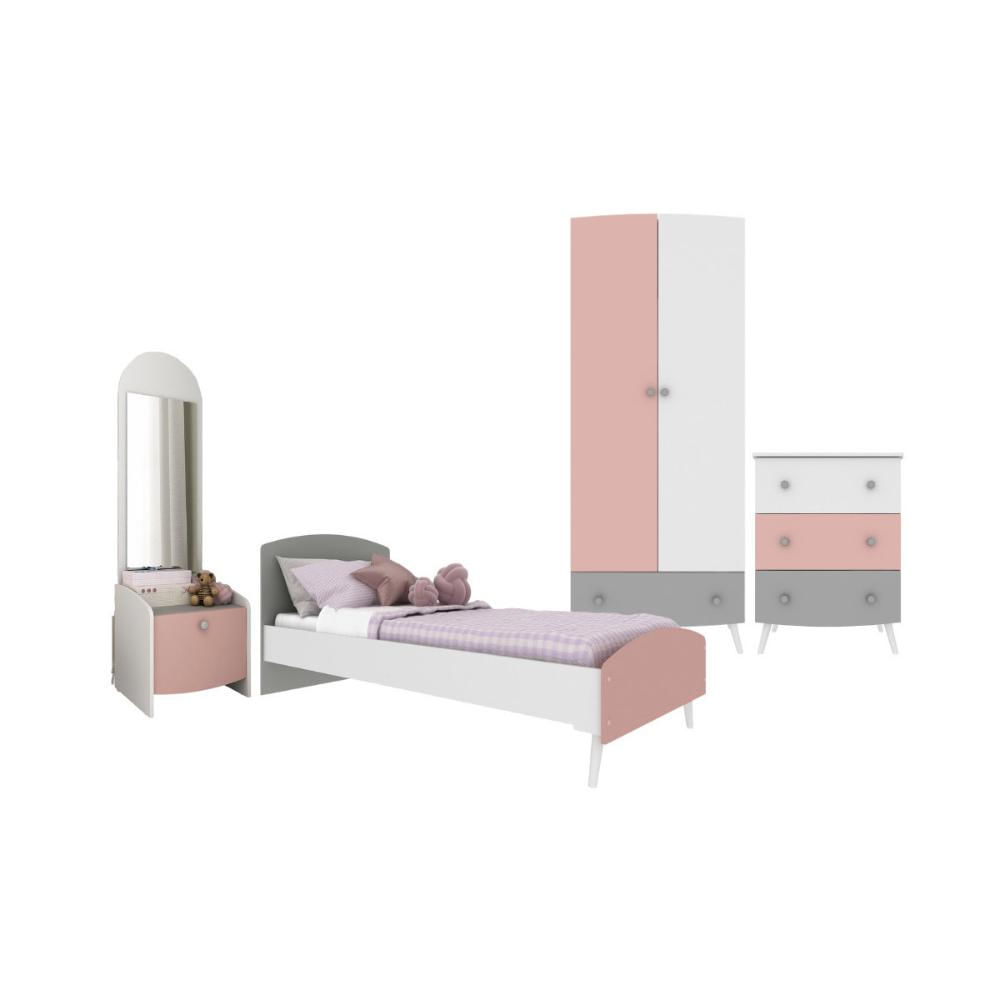 Quarto Infantil Completo para Colchão 78x188cm Doçura Multimóveis MP4376 Branco com Rosa