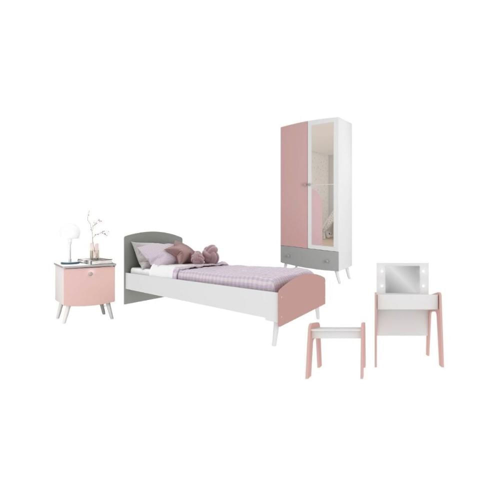 Quarto Infantil Completo para Colchão 78x188cm com Penteadeira Doçura Multimóveis MP4341 Branco com Rosa