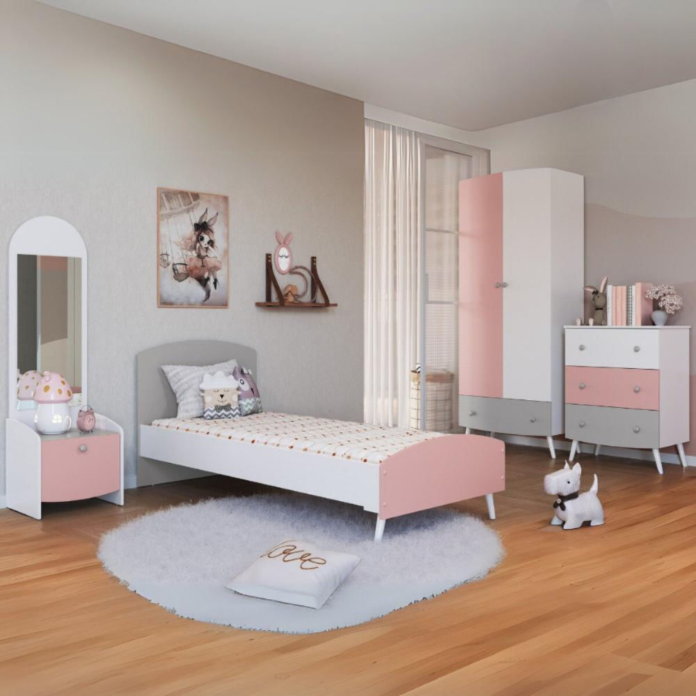 Quarto Infantil Completo para Colchão 78x188cm Doçura Multimóveis MP4376 Branco com Rosa