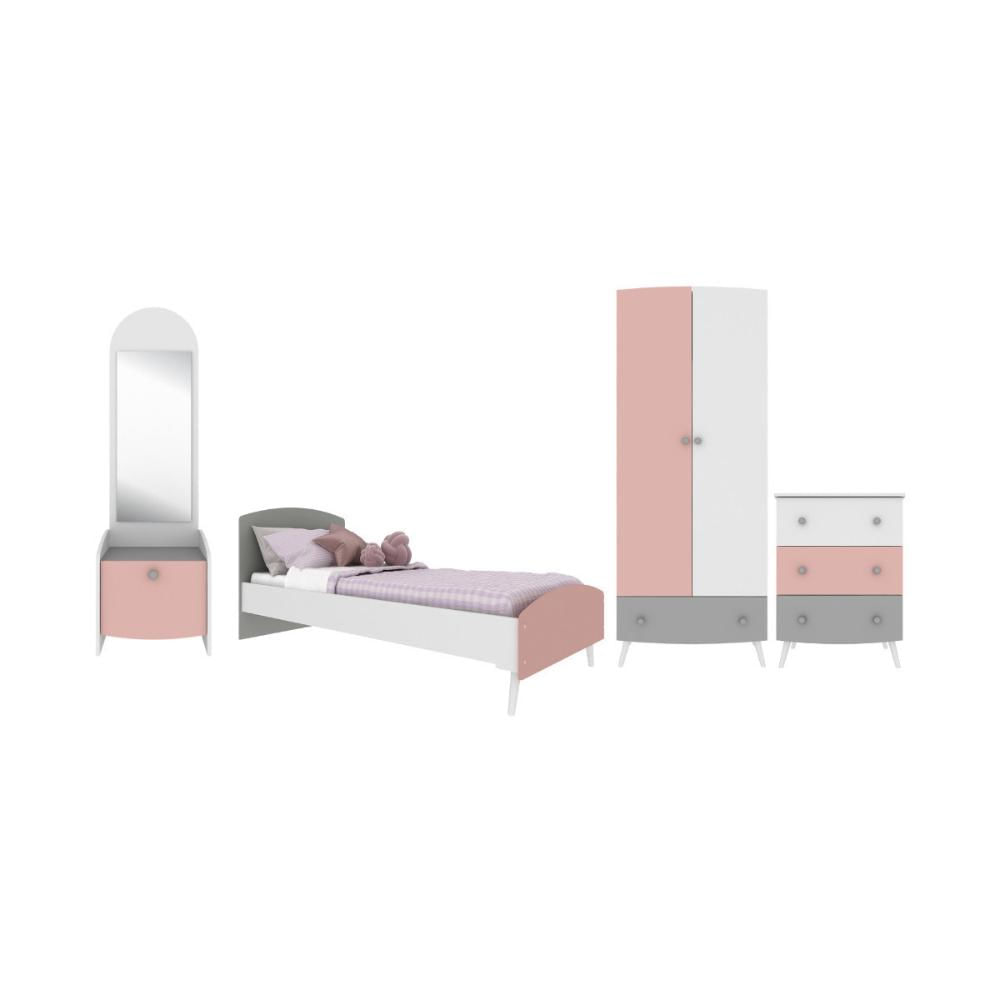 Quarto Infantil Completo para Colchão 78x188cm Doçura Multimóveis MP4376 Branco com Rosa