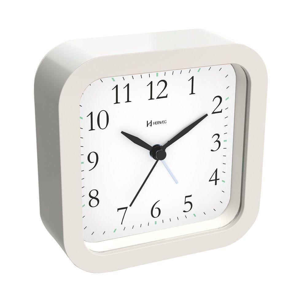 Relógio Despertador Herweg Quartz Sem Tic Tac Branco Fosco 2645-132 único