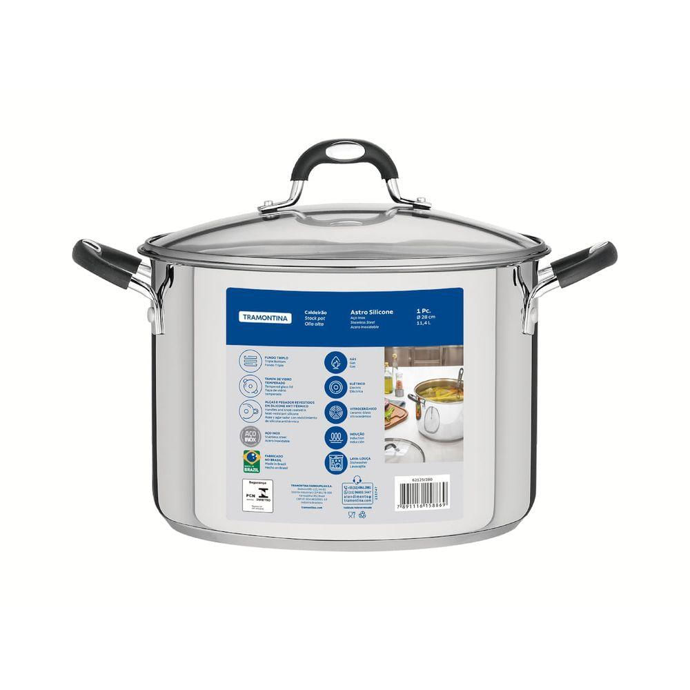 Caldeirão Tramontina Astro Aço Inox Tampa De Vidro 28 Cm 11,4 Litros