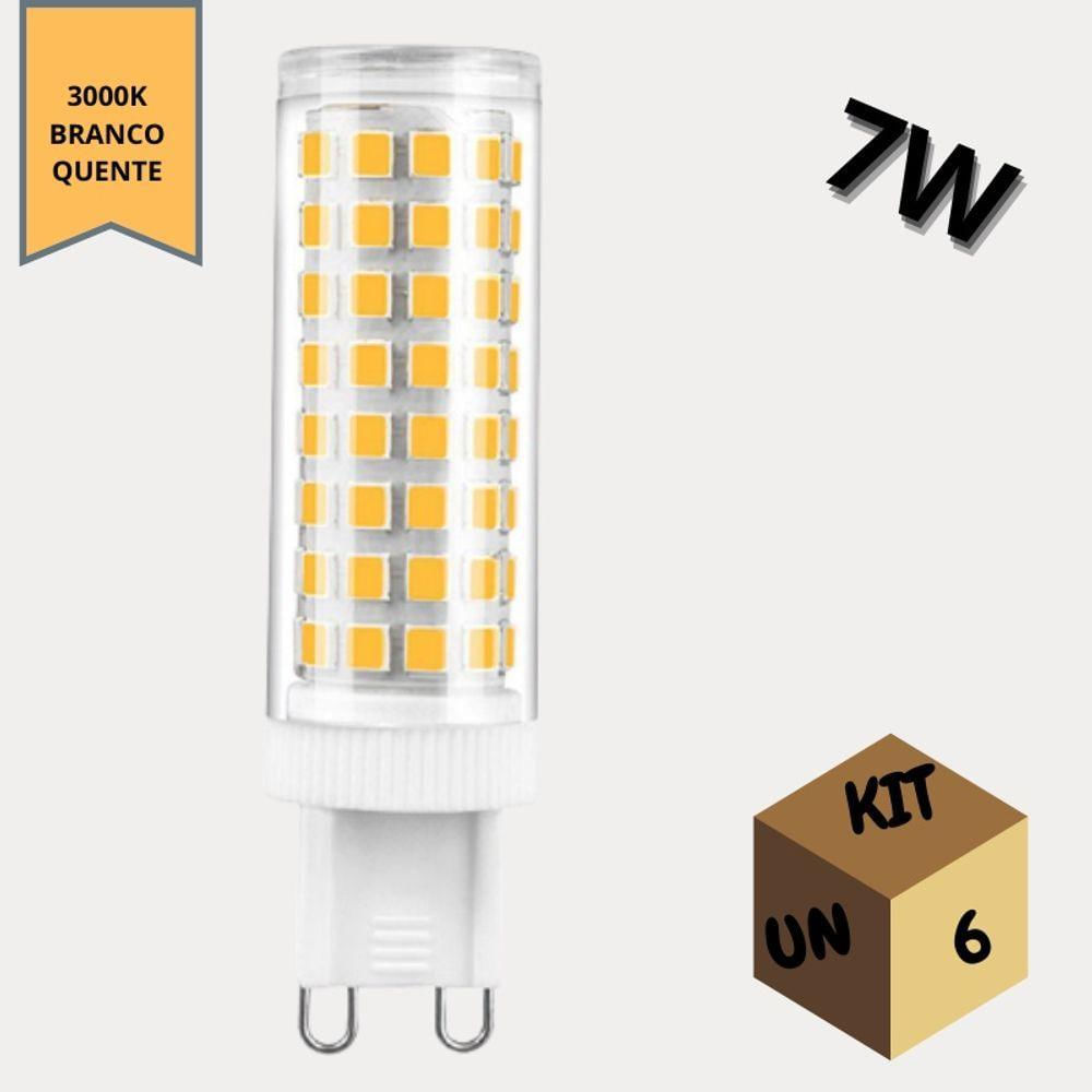 Kit 6 Lâmpadas De Led G9 7w Branco Quente 3000k Para Lustres E Arandelas