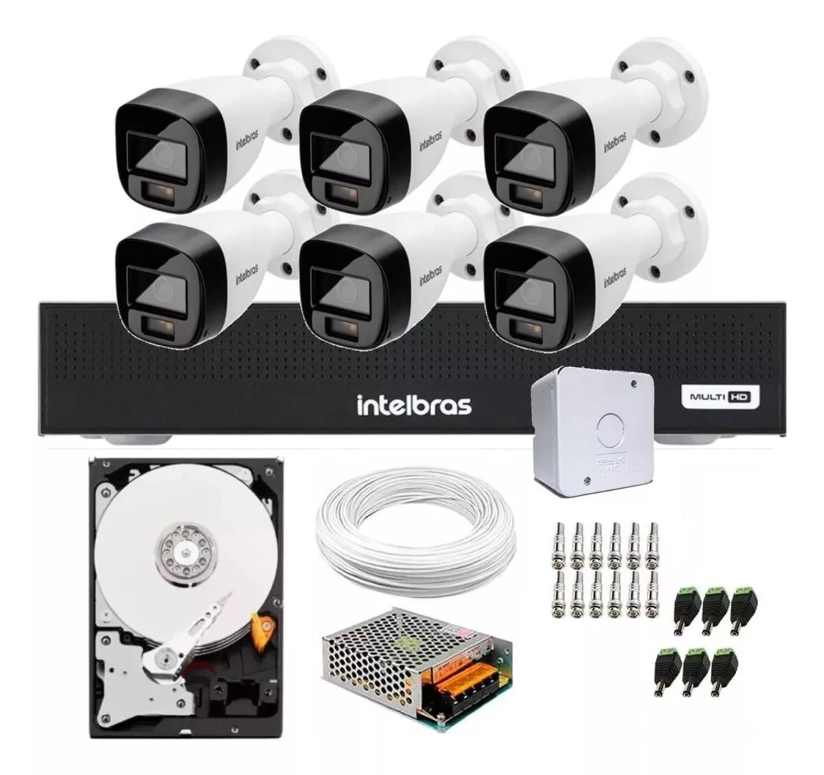 Kit 6 Cameras de Segurança Intelbras 1120b Full Color, Dvr 8 Canais C/ Hd 2tb