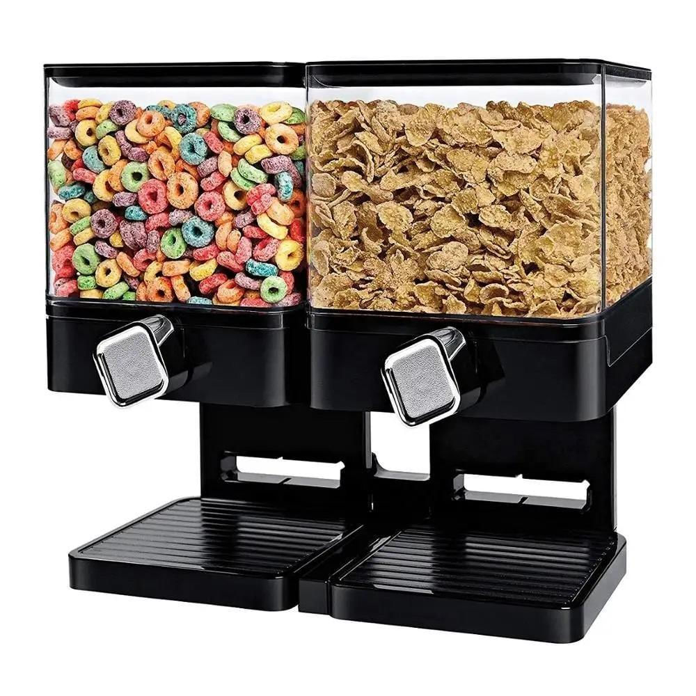 Dispenser Duplo De Cereais Porta Alimentos Sucrilhos Granola Gaos Mantimentos Com 2 Potes Luxo Preto