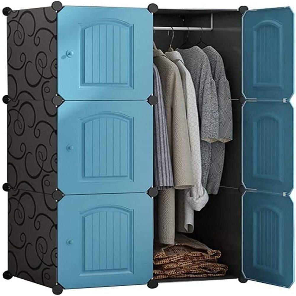 Guarda Roupa Portatil Armario Cabideiro 6 Portas Arara Organizador Modular Azul Luxo