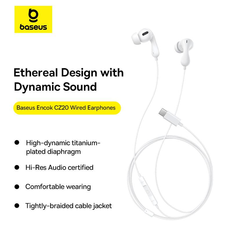 Fone de Ouvido Baseus Encok In-Ear com Fio Type-C / branco