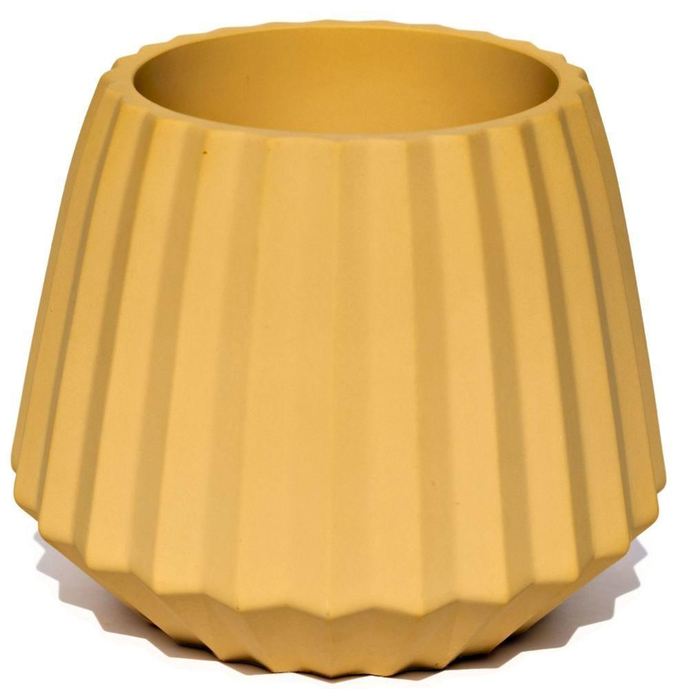 Vaso Decorativo Diamante Artesanal 10,5x13cm Em Cimento Amarelo