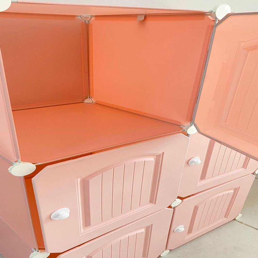 Guarda Roupa Armario Cabideiro 6 Portas Arara Organizador Portatil Modular Rosa Luxo