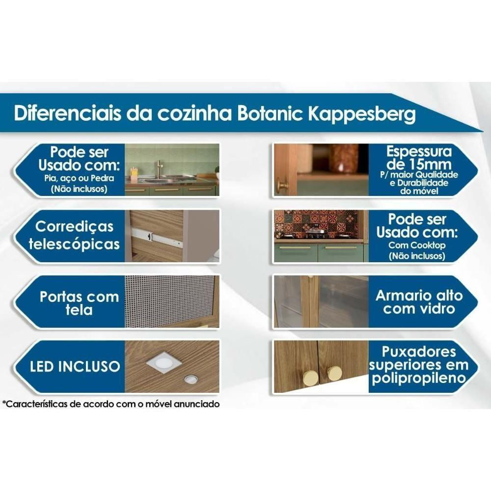 Cozinha Modulada Completa Botanic 5 Peças 2 Aéreos + 1 Balcão + 1 Paneleiro + 1 Complemento M654 Nogueira Fendi