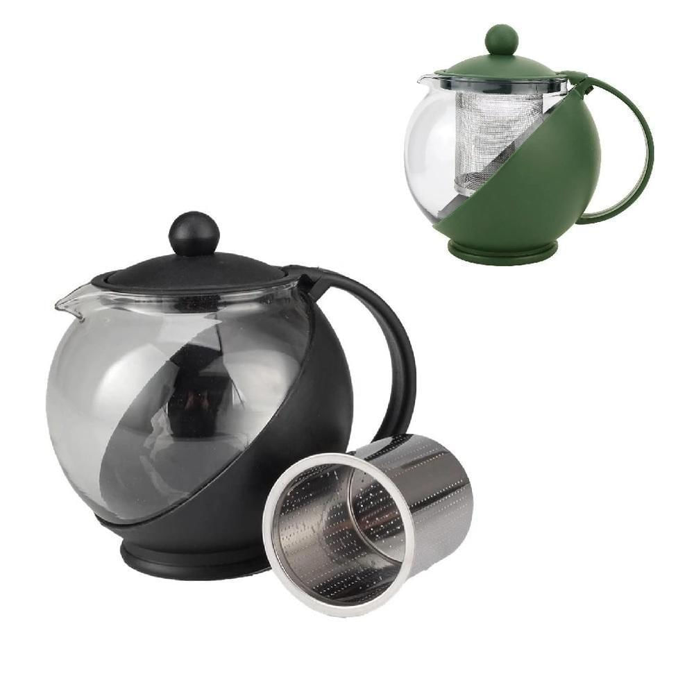 Bule Cha Cafe Com Infusor Chaleira De Vidro 1250ml Cafeteira Inox Jarra Suco Filtro Coador Grande