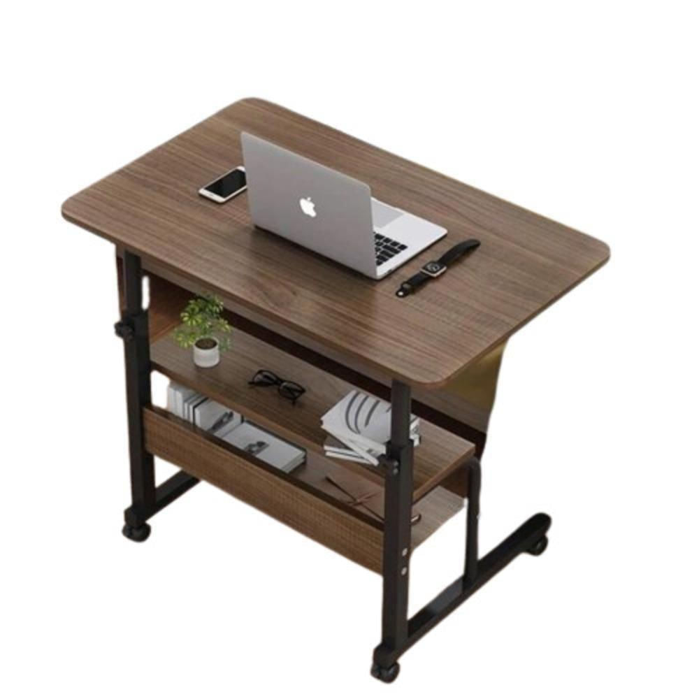 Mesa Para Notebook 2 Prateleiras Altura Ajustavel Organizador Estante Home Office Cama Rodinhas Multiuso Marrom