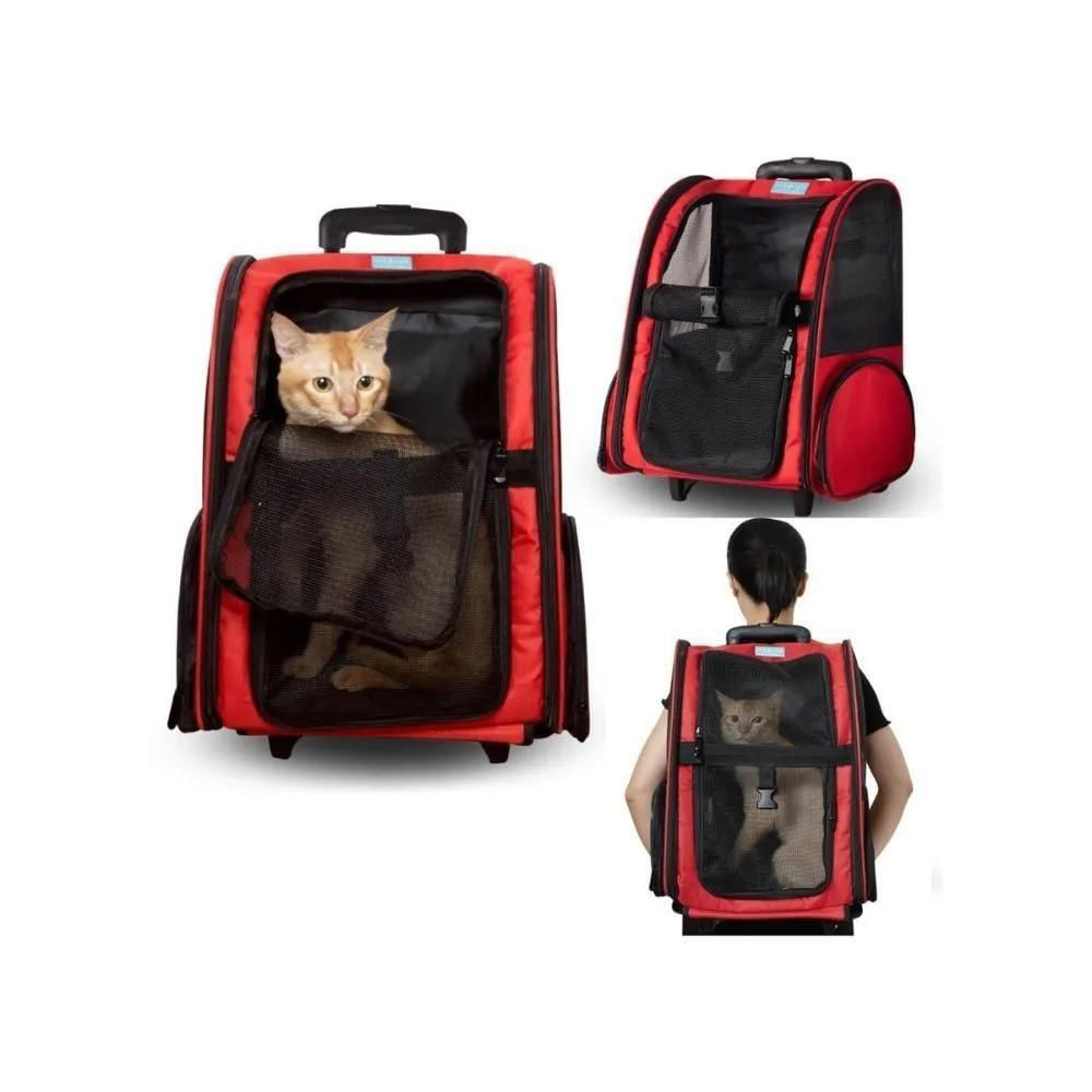 Carrinho Passeio Pet Bolsa De Rodinhas Caes Gato Mochila Viagem Calças Canguru Mala Luxo Completa