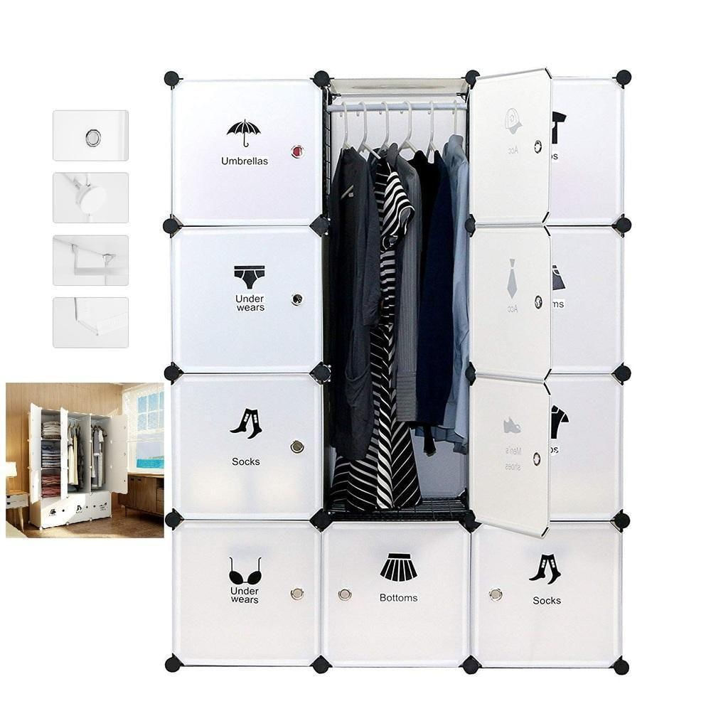 Guarda Roupa Portatil Armario Modular Cabideiro Arara 12 Portas Prateleira Organizador Brinquedos Roupeiro