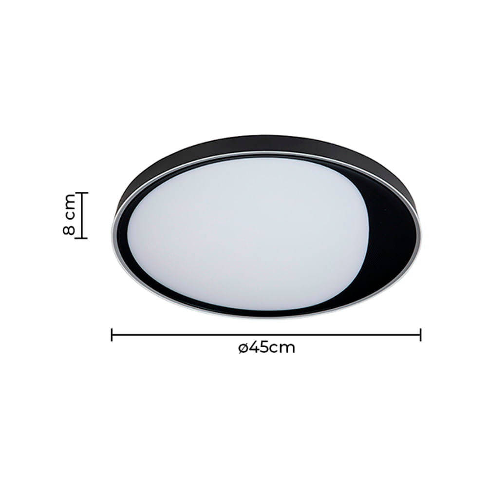 Plafon Nordecor Benn 2344 45cm Led Bivolt Preto Preto / 3000K - Branco Quente