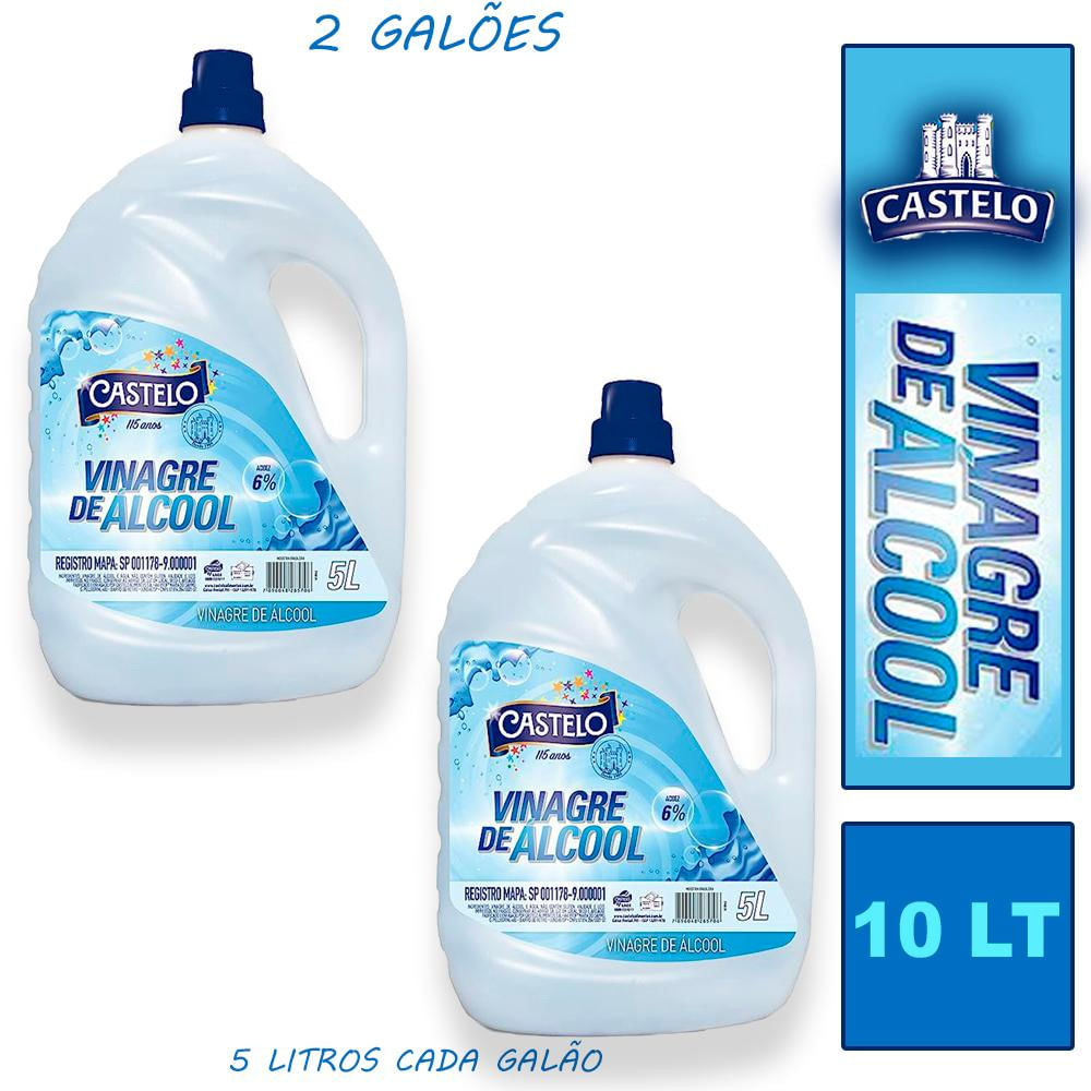 2 Vinagre de Álcool Castelo de Limpeza e Bactericida 6% Acidez 5L