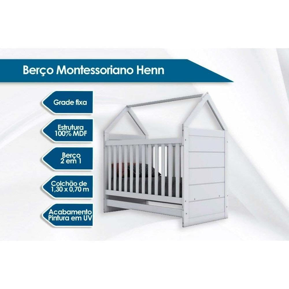 Quarto Infantil Completo Americano 2 Peças (1 Berço + 1 Cômoda) QI61 Branco - Henn