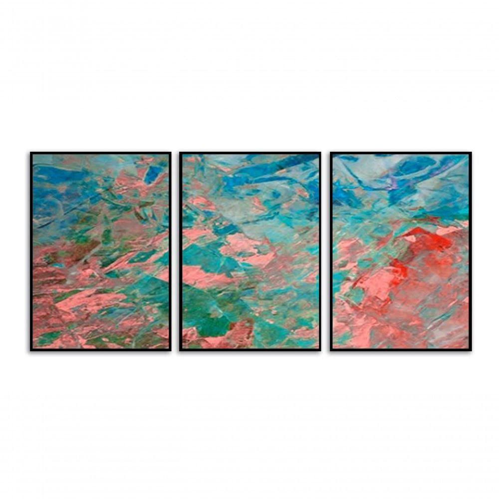 Kit Com 3 Quadros Decorativos 70x50 Cm Abstrato Vibrante