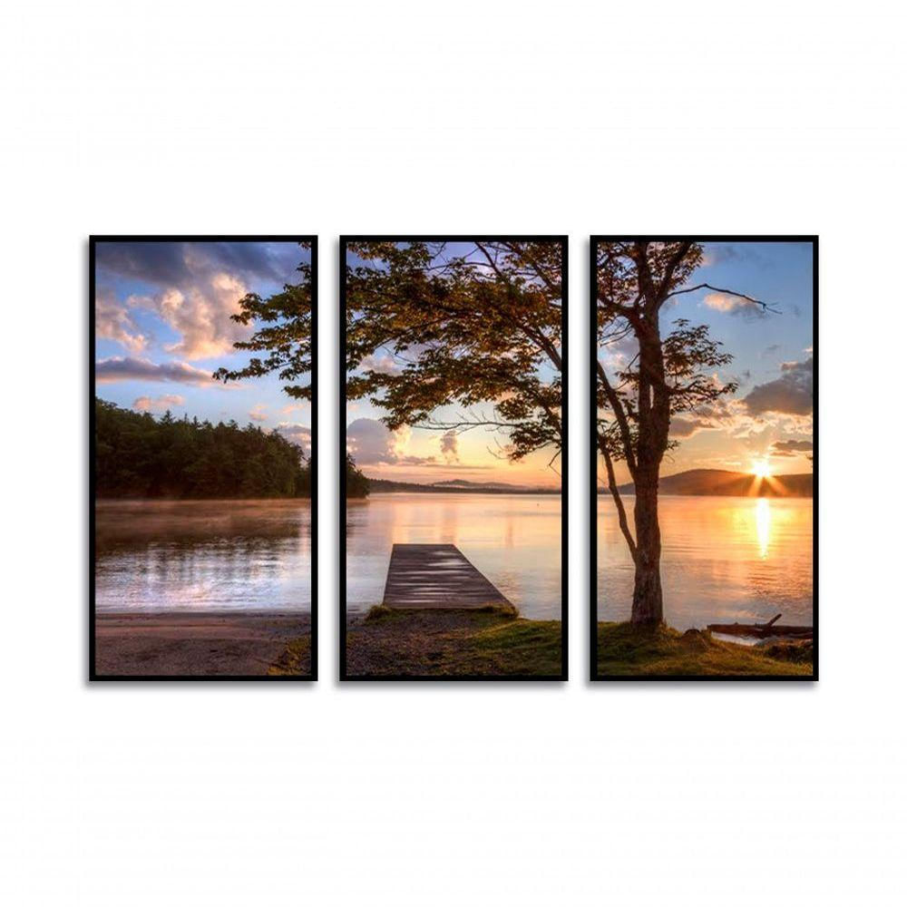 Kit Com 3 Quadros Decorativos 70x50 Cm Paisagem Por Do Sol