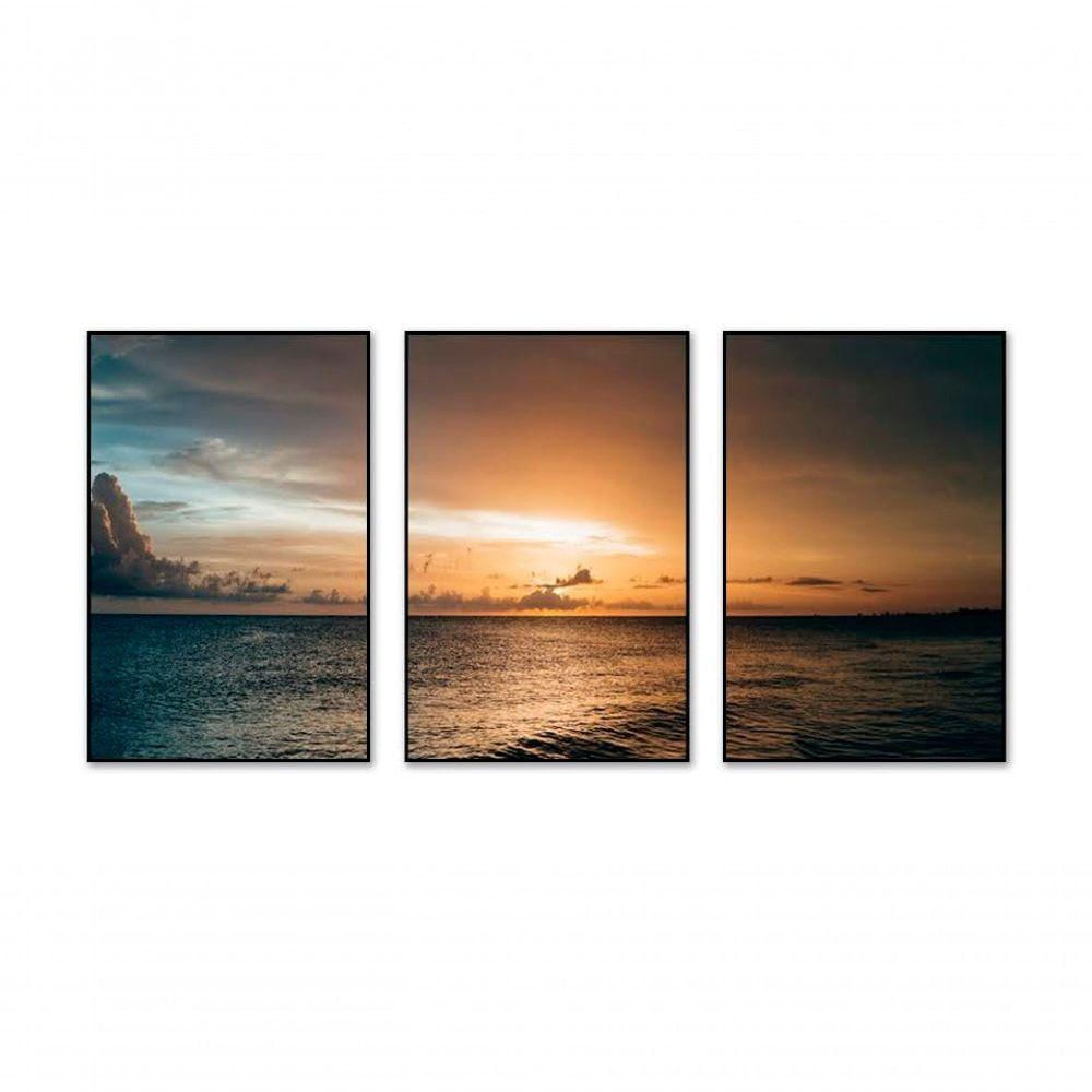 Kit Com 3 Quadros Decorativos 60x40 Cm Natureza Por Do Sol