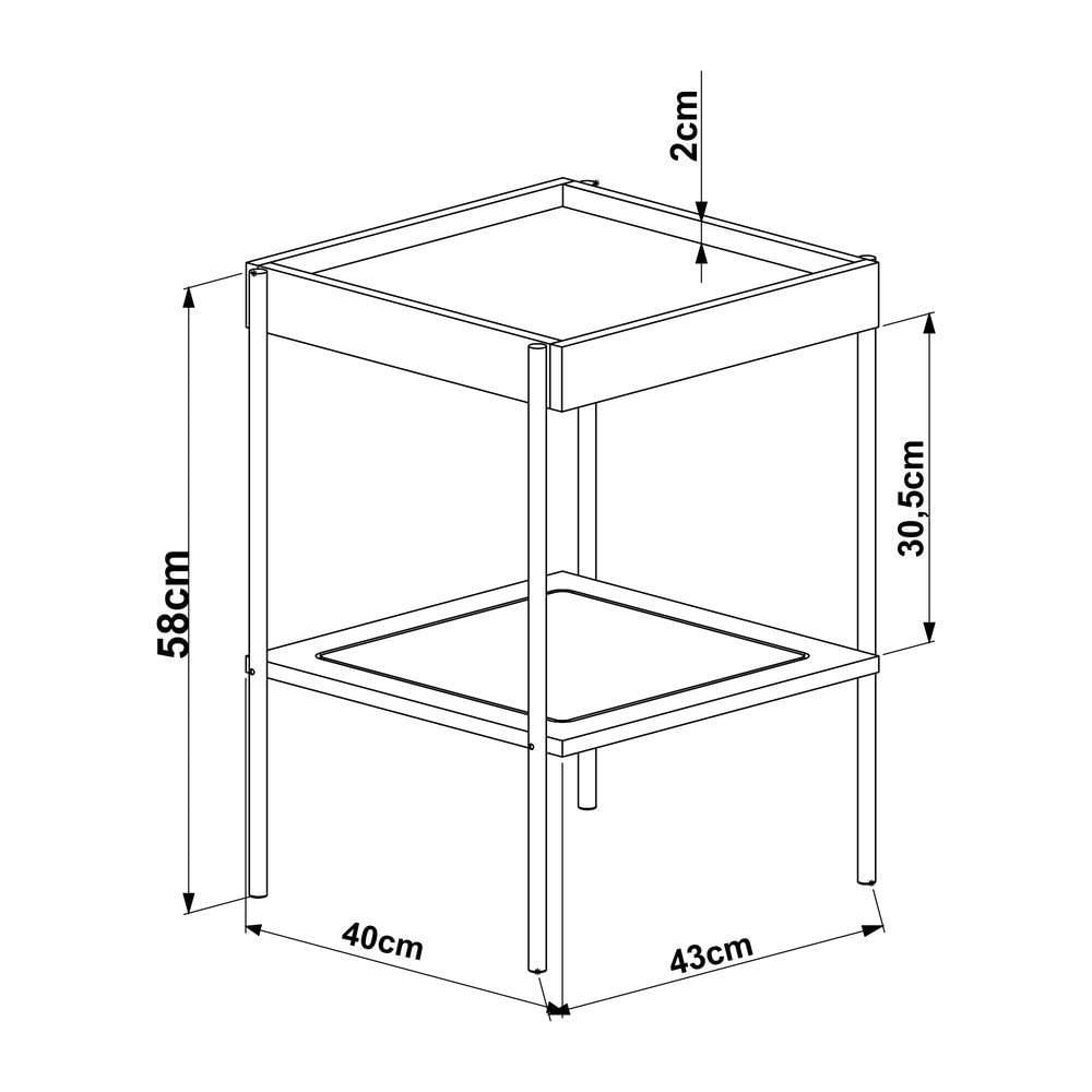 Mesa Lateral Quadrada C- Prateleira 43cm Palhinha Pé Metal Oslo Artesano | Hanover-dourado