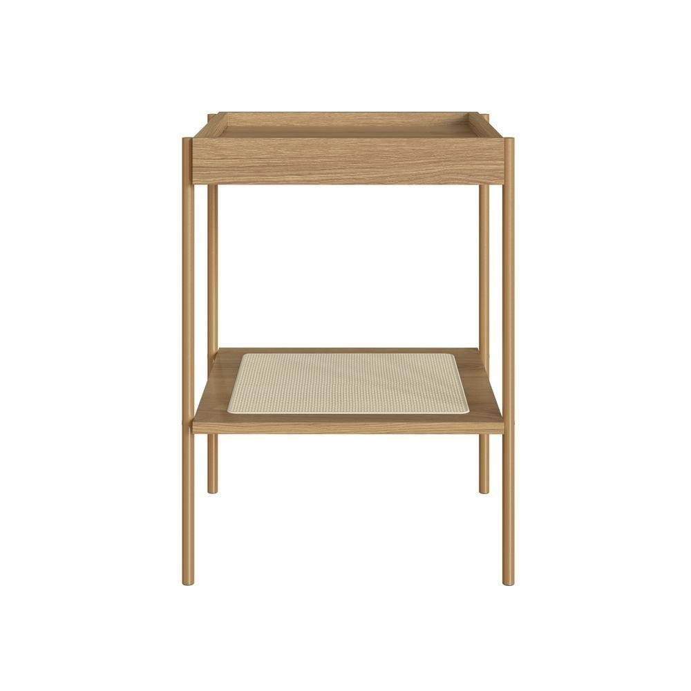 Mesa Lateral Quadrada C- Prateleira 43cm Palhinha Pé Metal Oslo Artesano | Hanover-dourado