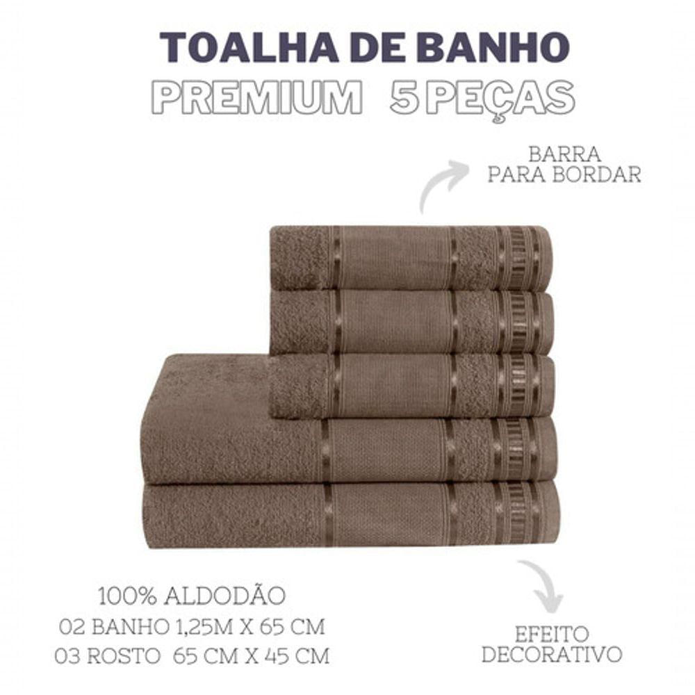 Jogo Toalha Banho Rosto 100% Algodão 5 Pç Premium Chocolate