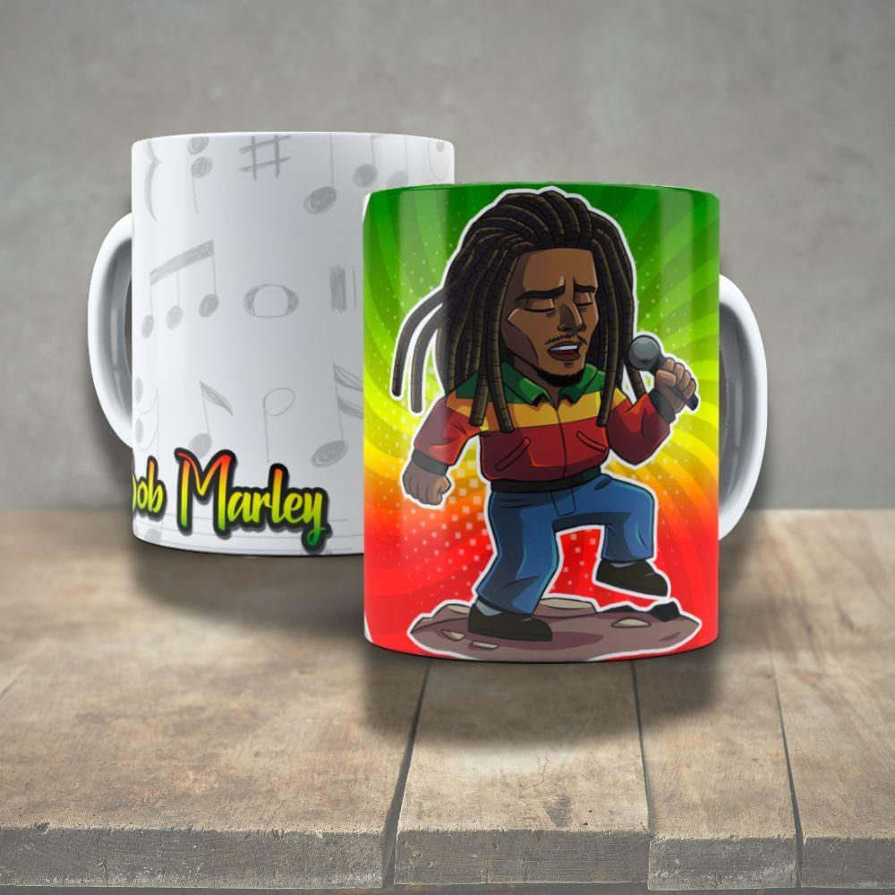 Caneca De Porcelana 325ml Decorada ícones Da Música Bob Marley