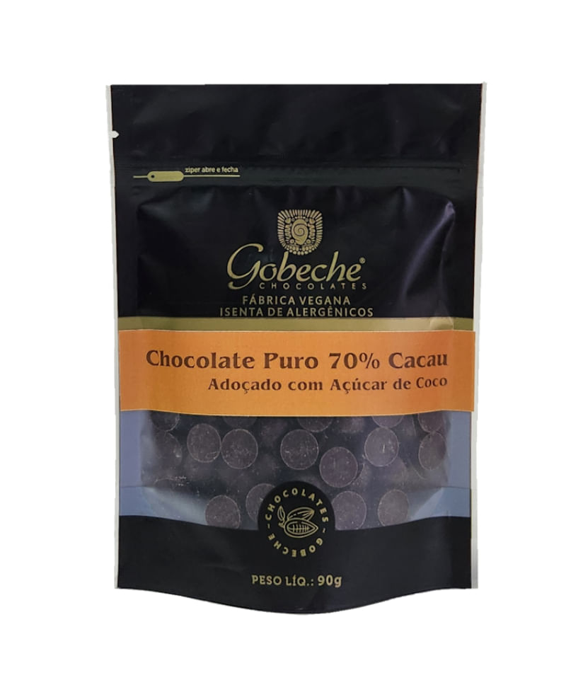 Gotas Chocolate 70% Cacau Gobeche Adoçado com Açúcar de Coco - 90g