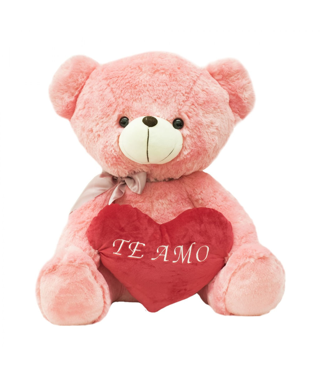 Urso Rosa Com Laço Coração Te Amo 45cm - Pelúcia - Tudo em Caixa