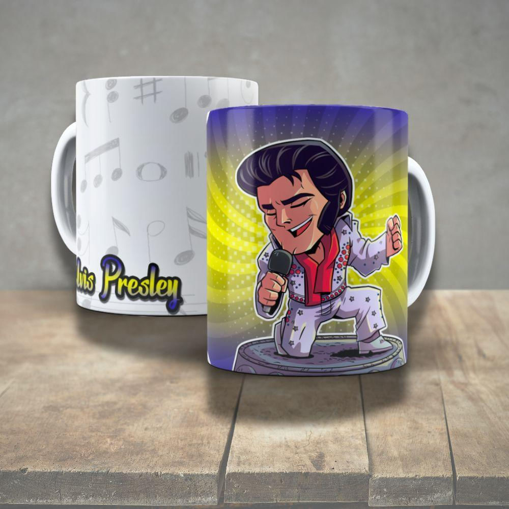 Caneca De Porcelana 325ml Decorada ícones Da Música Elvis Presley