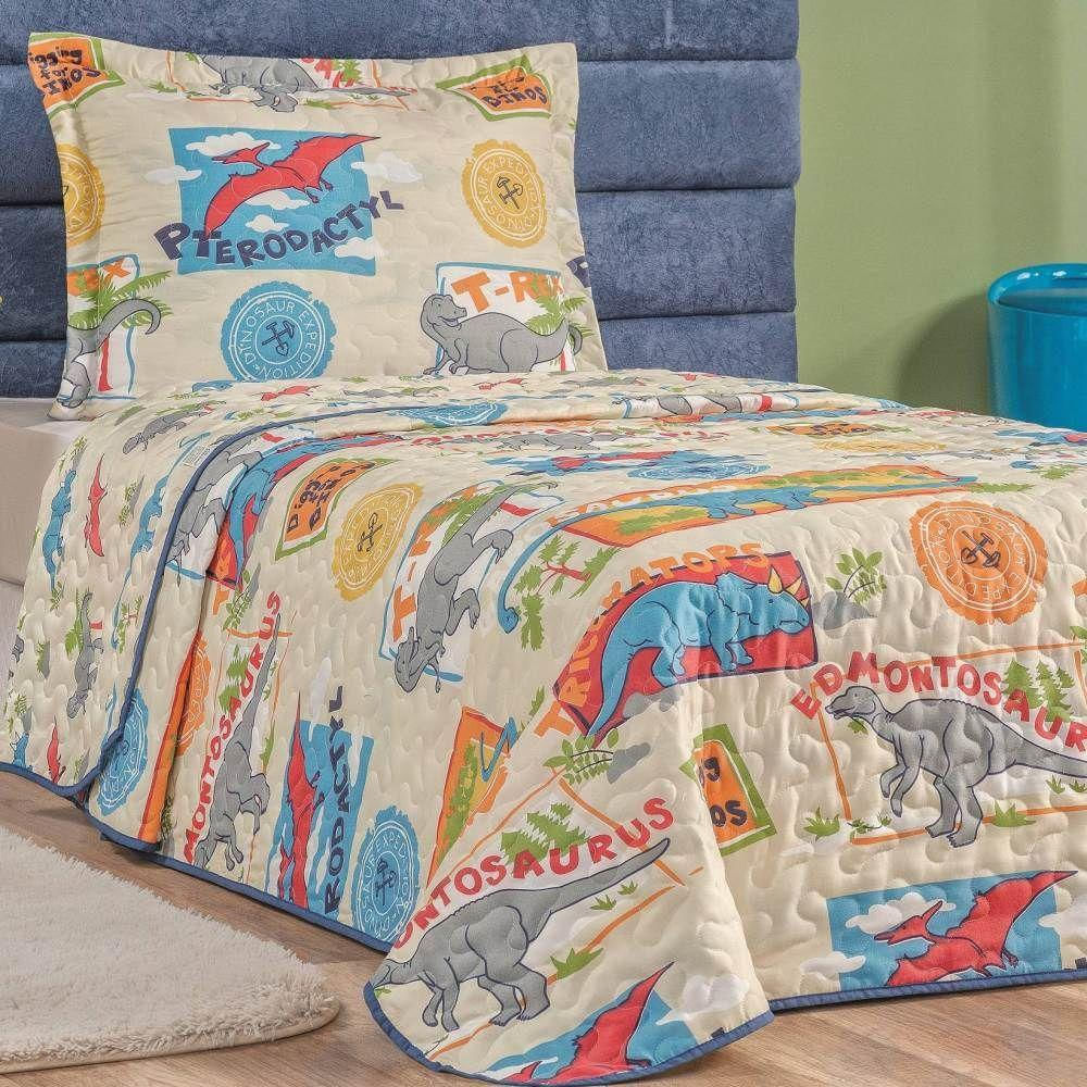 Colcha Solteiro Bouti Kids Dupla Face Estampado 2 Peças Dino