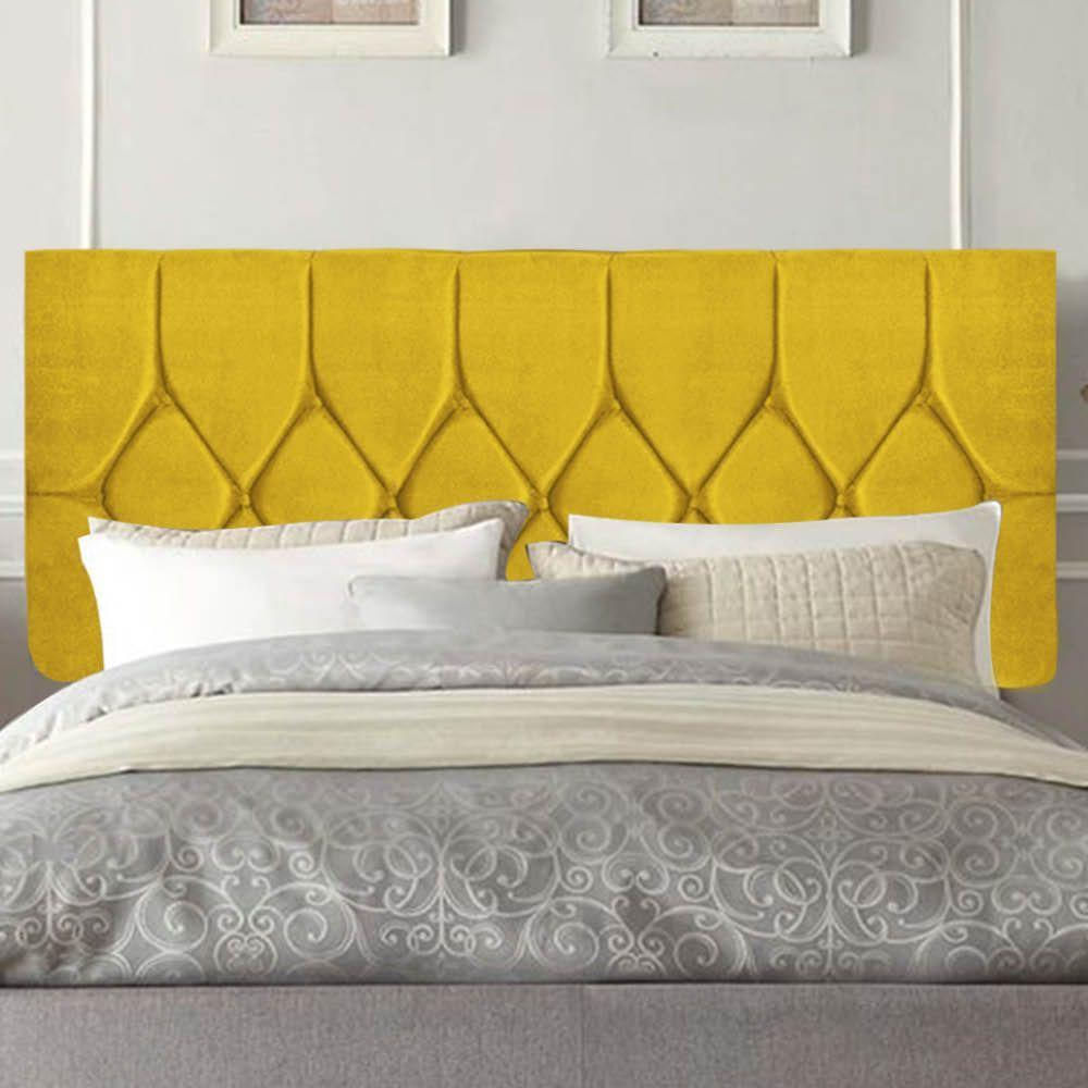 Painel Estofada Istambul Botão Capitonê 195cm King Size Para Cama Box Quarto Suede Amarelo - Gat Magazine