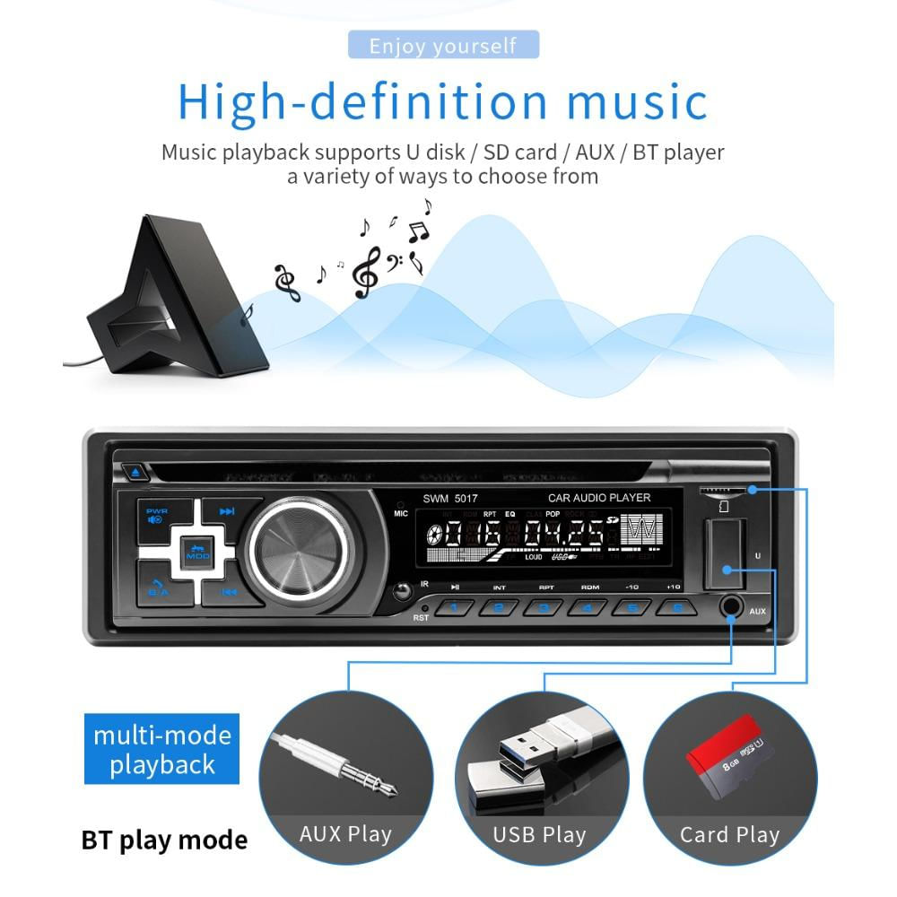 Reprodutor de DVD para Carro 1Din Bluetooth USB TF Card FM AM Autorádio preto