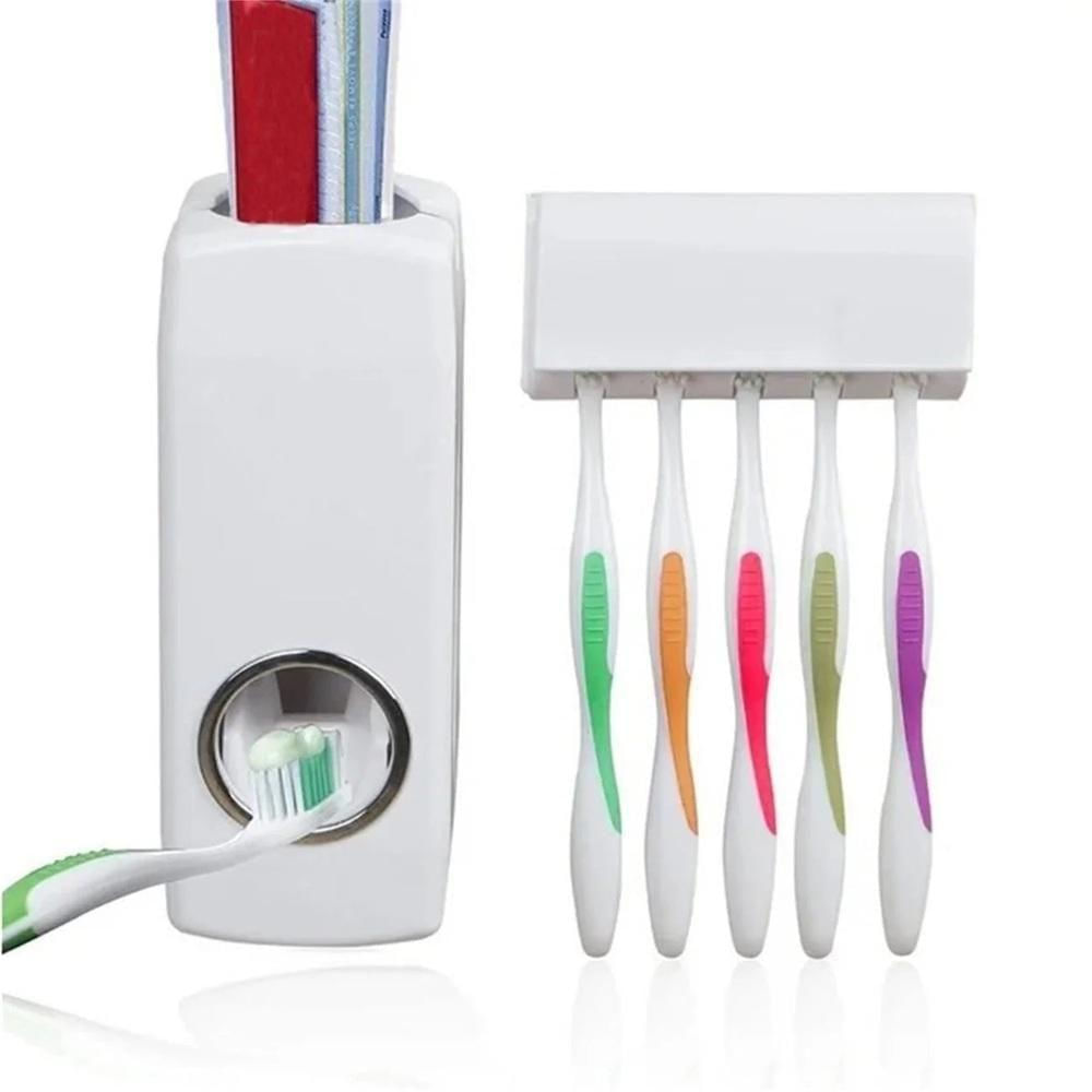 Dispenser Pasta Dente Com Suporte 5 Escovas Automatico Porta Creme Dental Aplicador 2 Em 1