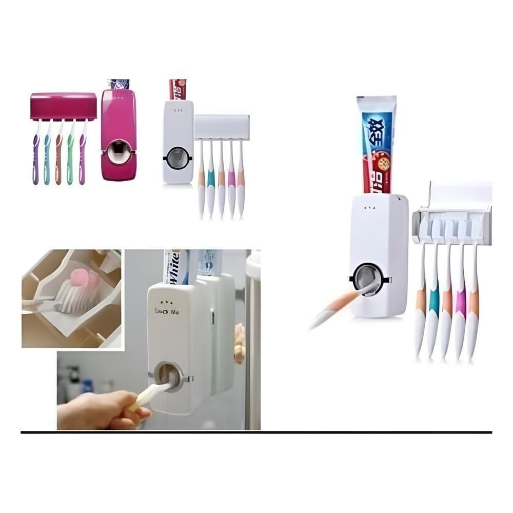 Dispenser Pasta Dente Com Suporte 5 Escovas Automatico Porta Creme Dental Aplicador 2 Em 1