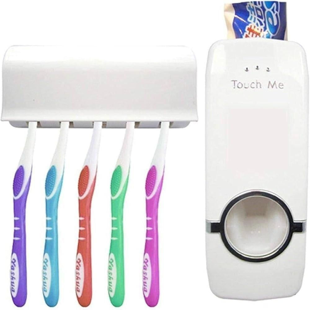 Dispenser Pasta Dente Com Suporte 5 Escovas Automatico Porta Creme Dental Aplicador 2 Em 1