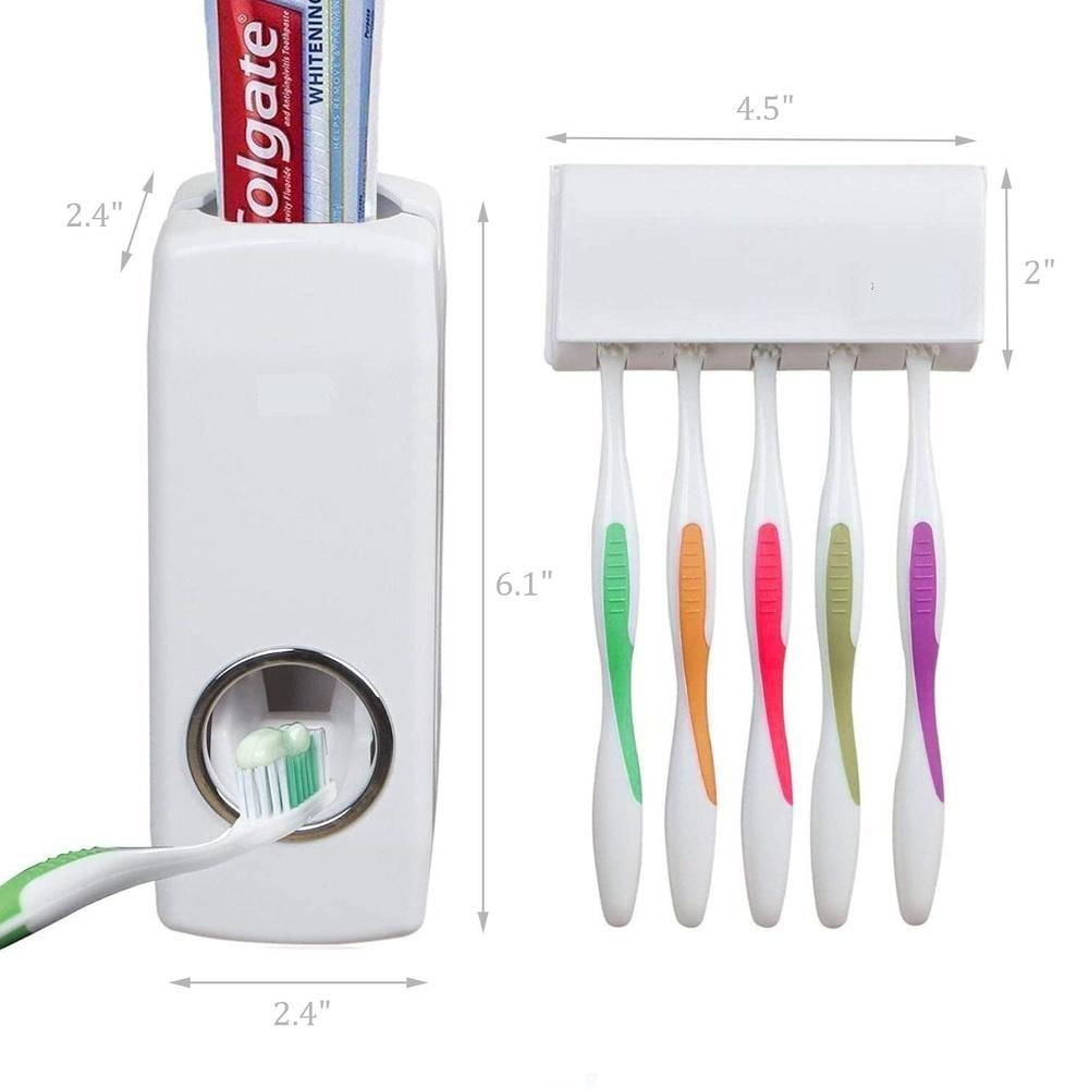 Dispenser Pasta Dente Com Suporte 5 Escovas Automatico Porta Creme Dental Aplicador 2 Em 1