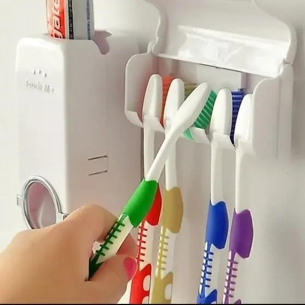 Dispenser Pasta Dente Com Suporte 5 Escovas Automatico Porta Creme Dental Aplicador 2 Em 1