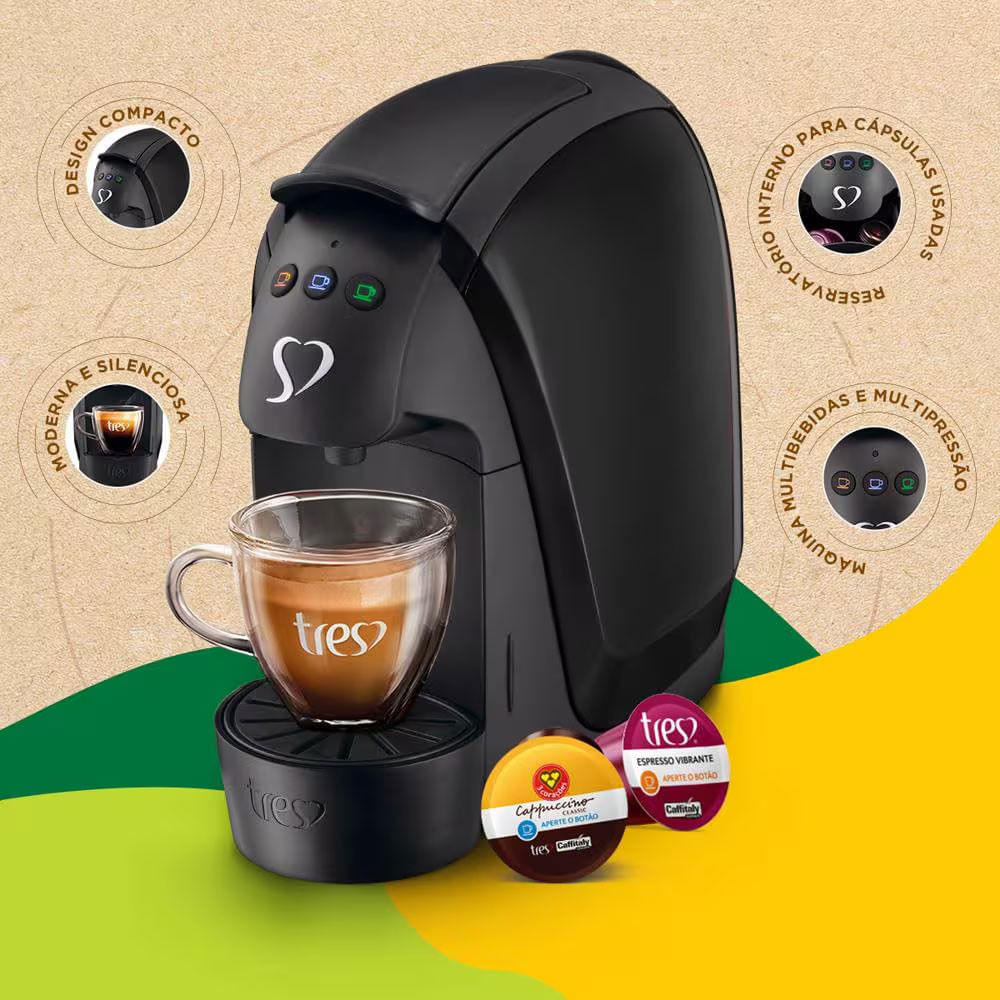 Máquina de Café Espresso 3 Corações Luna Automática 600ml Preto / 220V