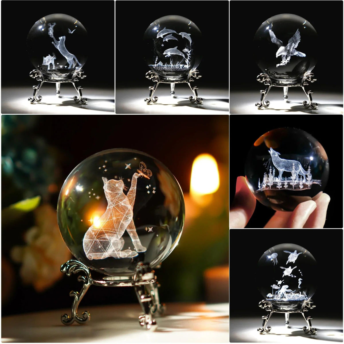 Bola de Cristal 3D de 60mm com Gravação a Laser - Ornamento Decorativo