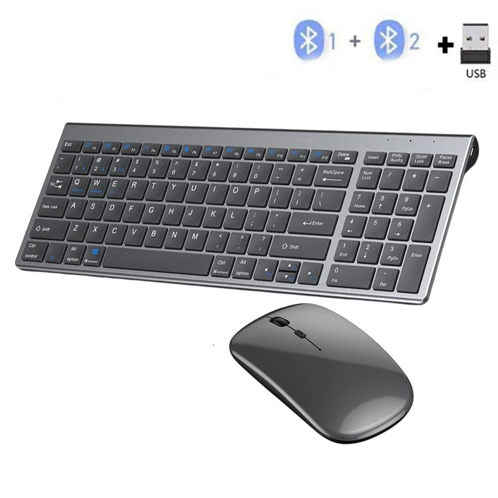 Combo de Teclado e Mouse Sem Fio Bluetooth 5.0 e 2.4G Recarga Total