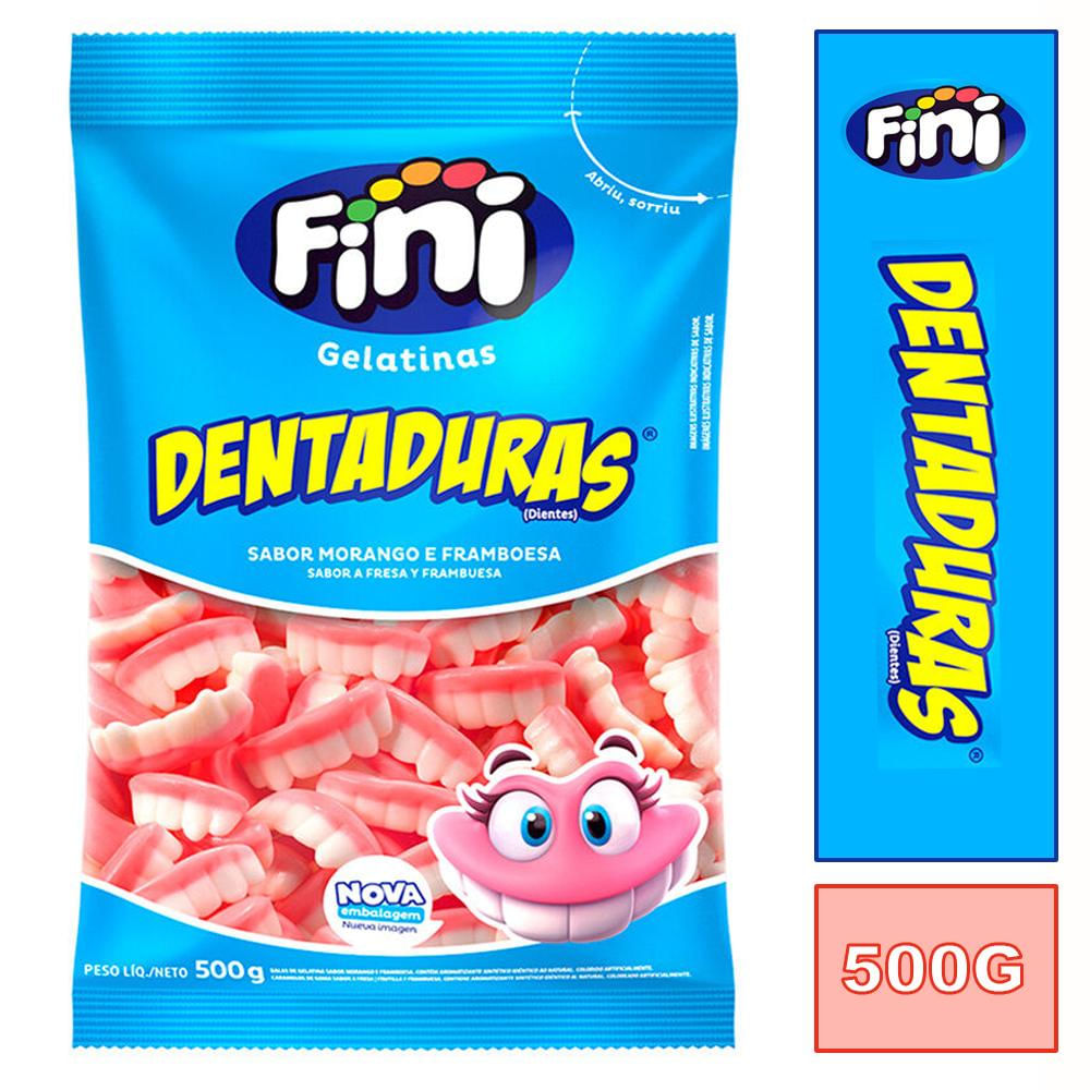 Balas Fini Dentaduras Morango e Franboesa Pacotão de 500G