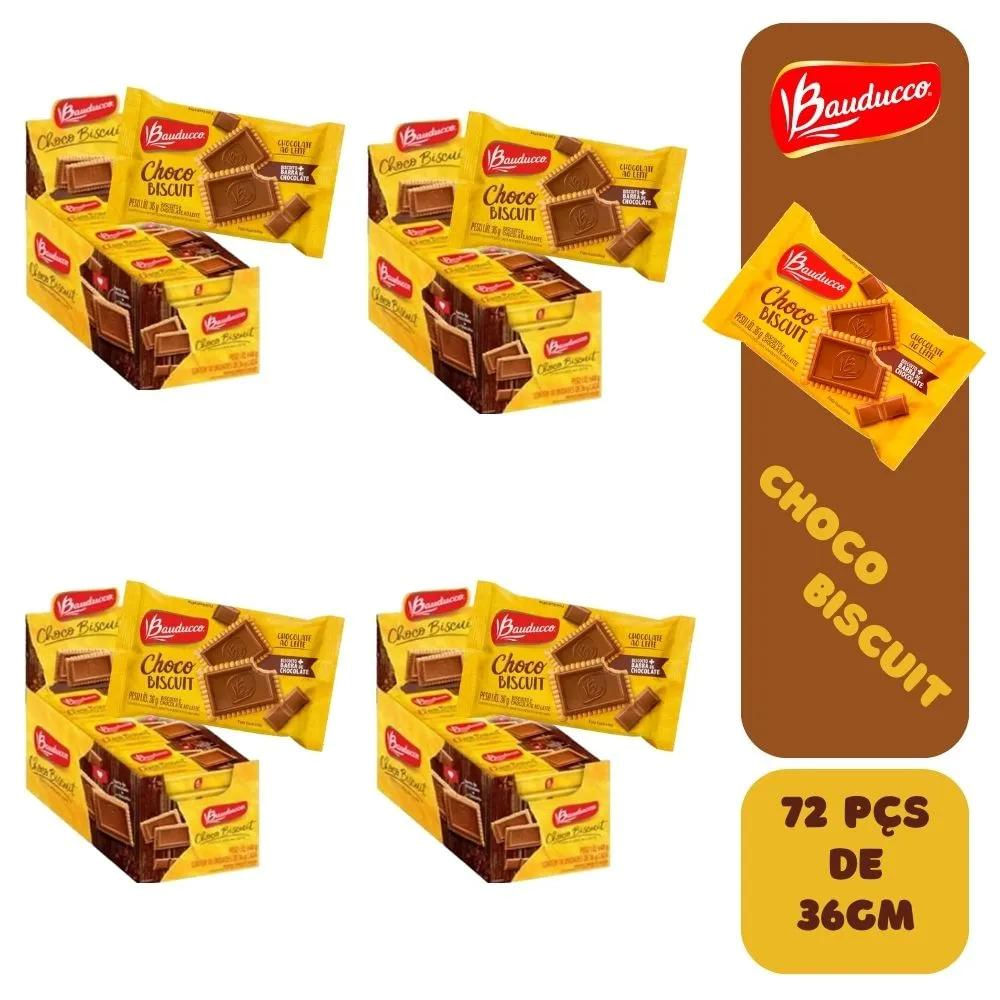 4 Caixas de Biscoito Choco Biscuit Chocolate Ao Leite Bauducco Display 18x36g