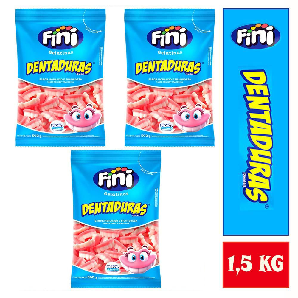 Balas Fini Dentaduras Morango e Franboesa Pacotão de 1,5 KG