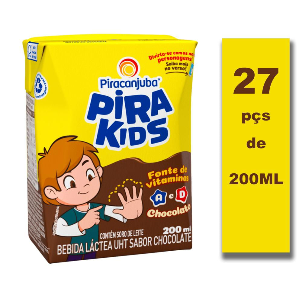 Caixa com 27 Bebida Láctea Uht Chocolate Pirakids de 200ml