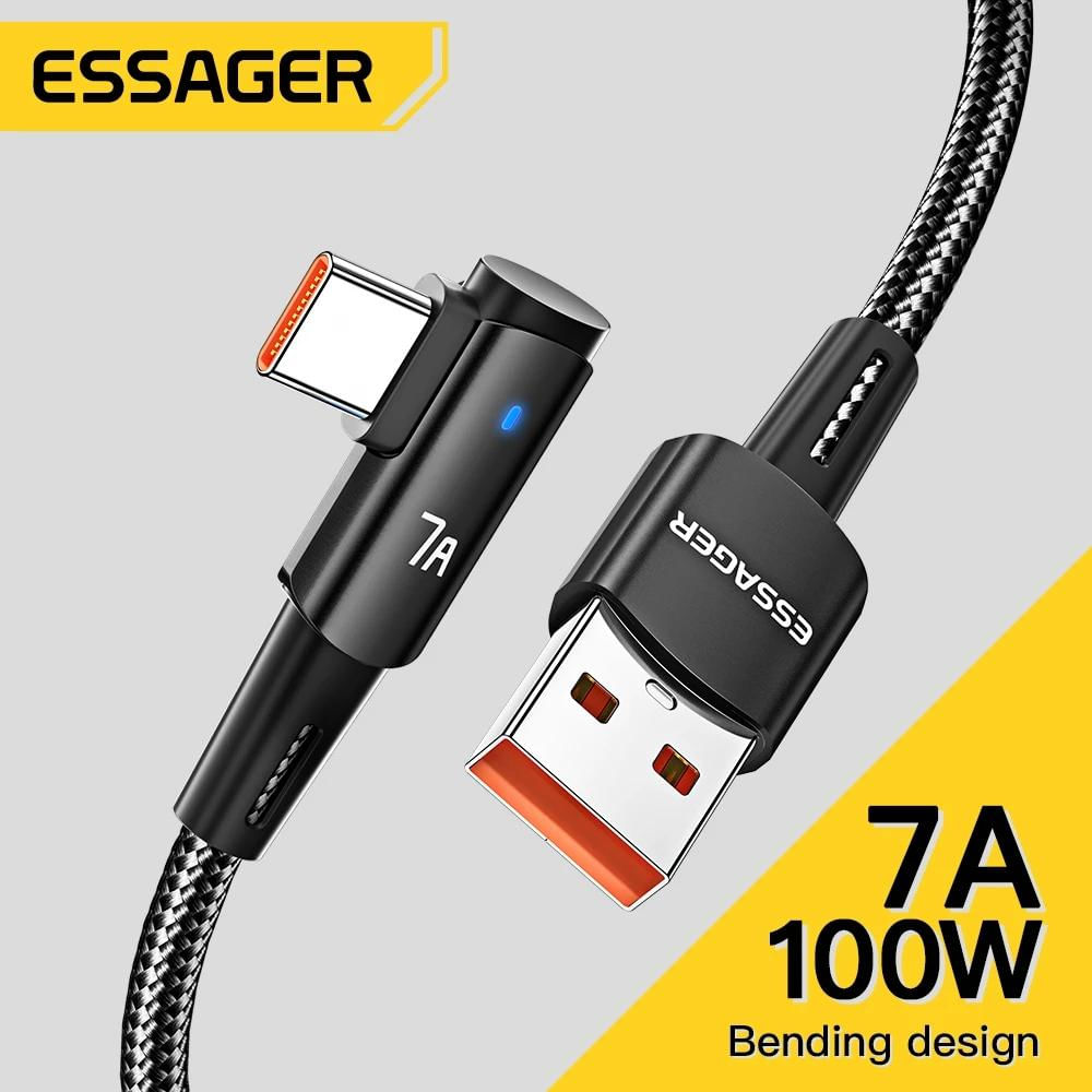 Cabo USB Tipo C 90 Graus Essager 7A para Carregamento Rápido 1m / azul