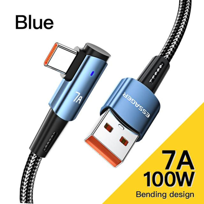 Cabo USB Tipo C 90 Graus Essager 7A para Carregamento Rápido 1m / azul