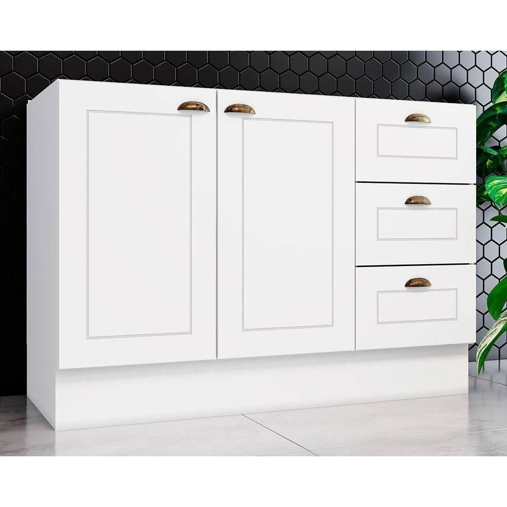 Gabinete P- Pia Cozinha Balcão Americana C- 2 Portas E 3 Gavetas S-tampo 120cm Branco - Henn