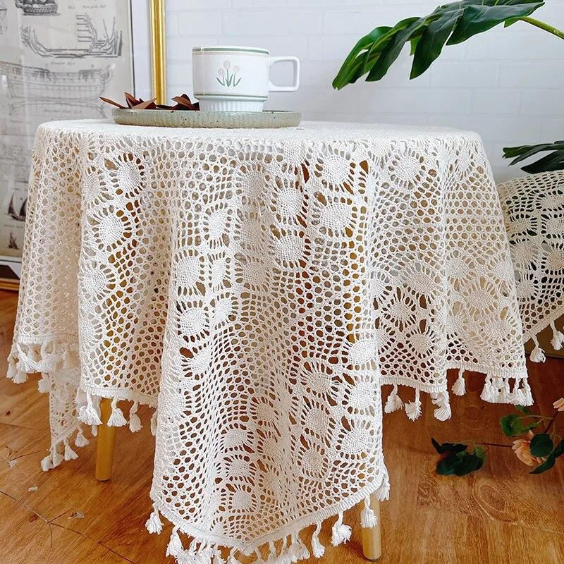 Toalha de Mesa de Renda de Algodão Feita à Mão para Mesa de Jantar